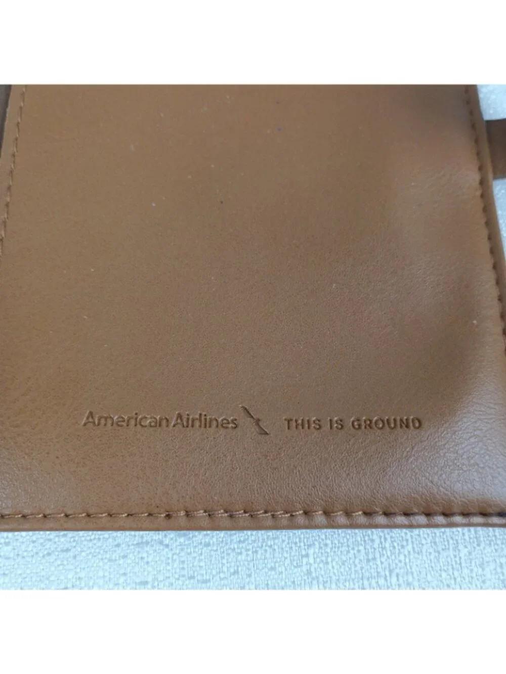 American Airlines This Is Ground Leather Travel Document Case brown snap pouch